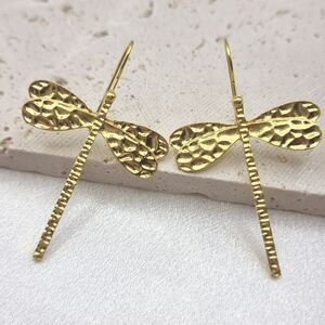  Gold hammered dragonfly earrings | NWOT